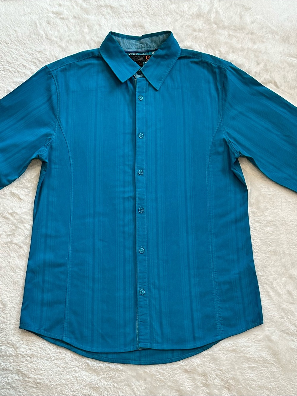 NWOT G by GUESS Mens M Teal Turquoise Stripe 100% Cotton Floral Flip Cuff Shirt
